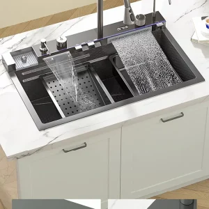 Stainless Steel Waterfall Kitchen Sink w/Cup Washer